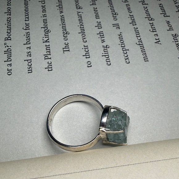 Sterling Rough Aquamarine size 8 silver prong ring - Picture 2 of 6